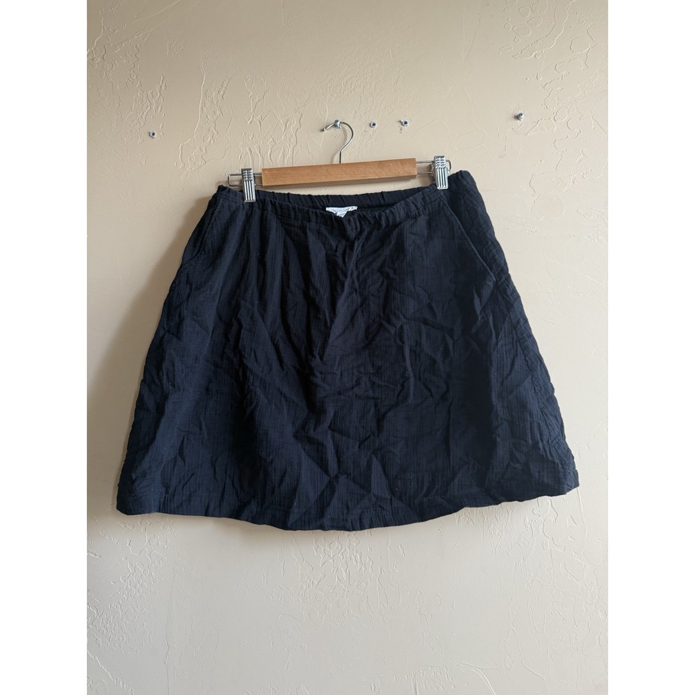 Eileen Fisher Cotton Skirt Black Stretch Waist Xs Midi‎ Pockets